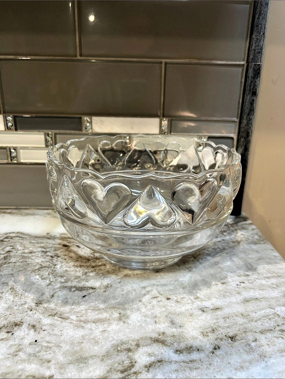 Tiffany & Co. Clear Heart Crystal Bowl 8” presentation centerpiece solid heavy